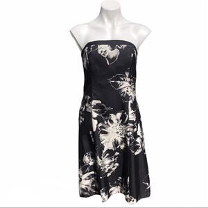 Ann Taylor black white floral off shoulder silk dress  size 4 NEW